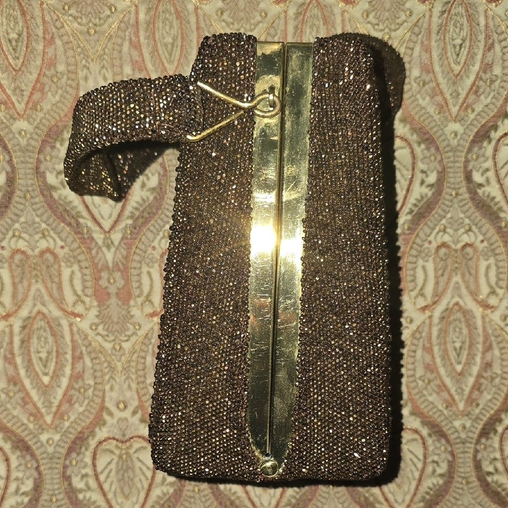 Vintage DU BONNETTE Mid Century Coppery Brown Beaded Evening Bag - Picture 9 of 13